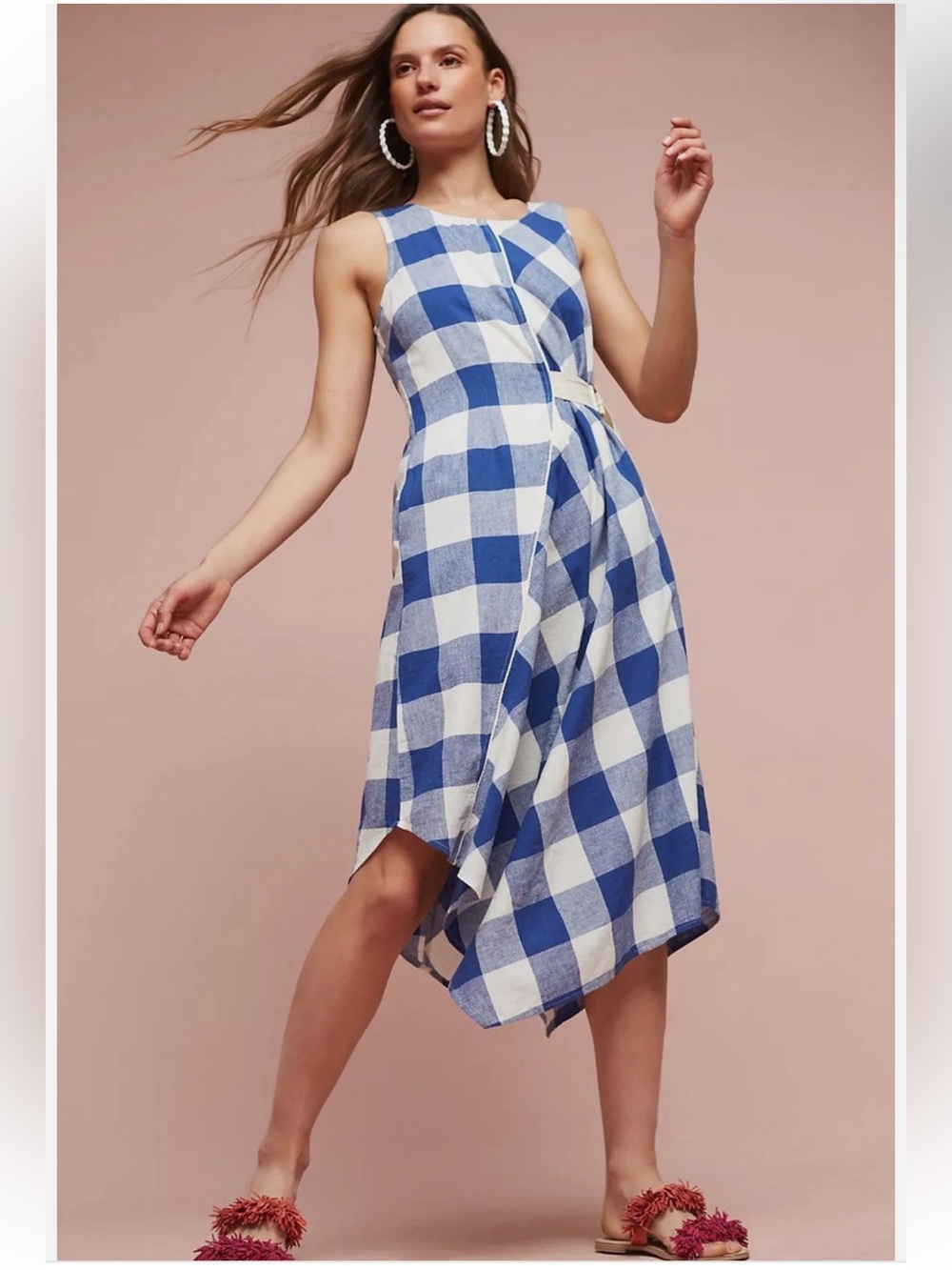 Anthropologie Maeve Gingham Plaid Belted Dress Size Small Asymmetrical Hemline